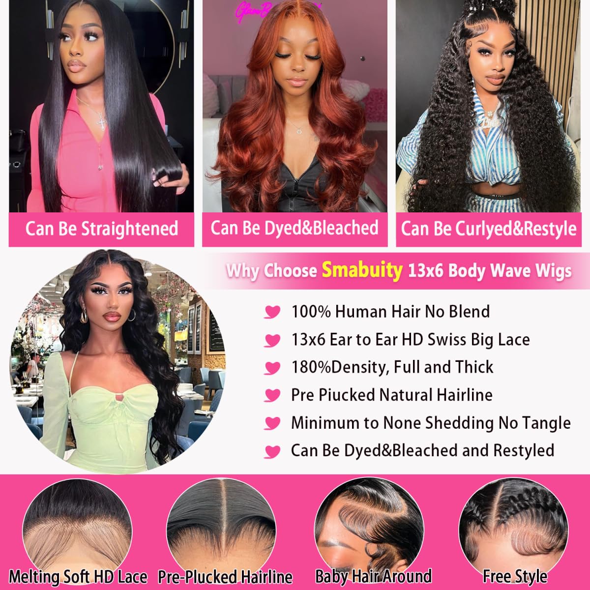13X6 Body Wave Lace Front Wigs Human Hair Pre Plucked HD Transparent Lace Frontal Wigs Human Hair 180% Density Glueless Human Wigs with Baby Hair for Women 26 Inch