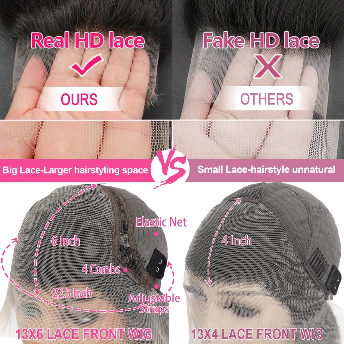 13X6 Body Wave Lace Front Wigs Human Hair Pre Plucked HD Transparent Lace Frontal Wigs Human Hair 180% Density Glueless Human Wigs with Baby Hair for Women 26 Inch