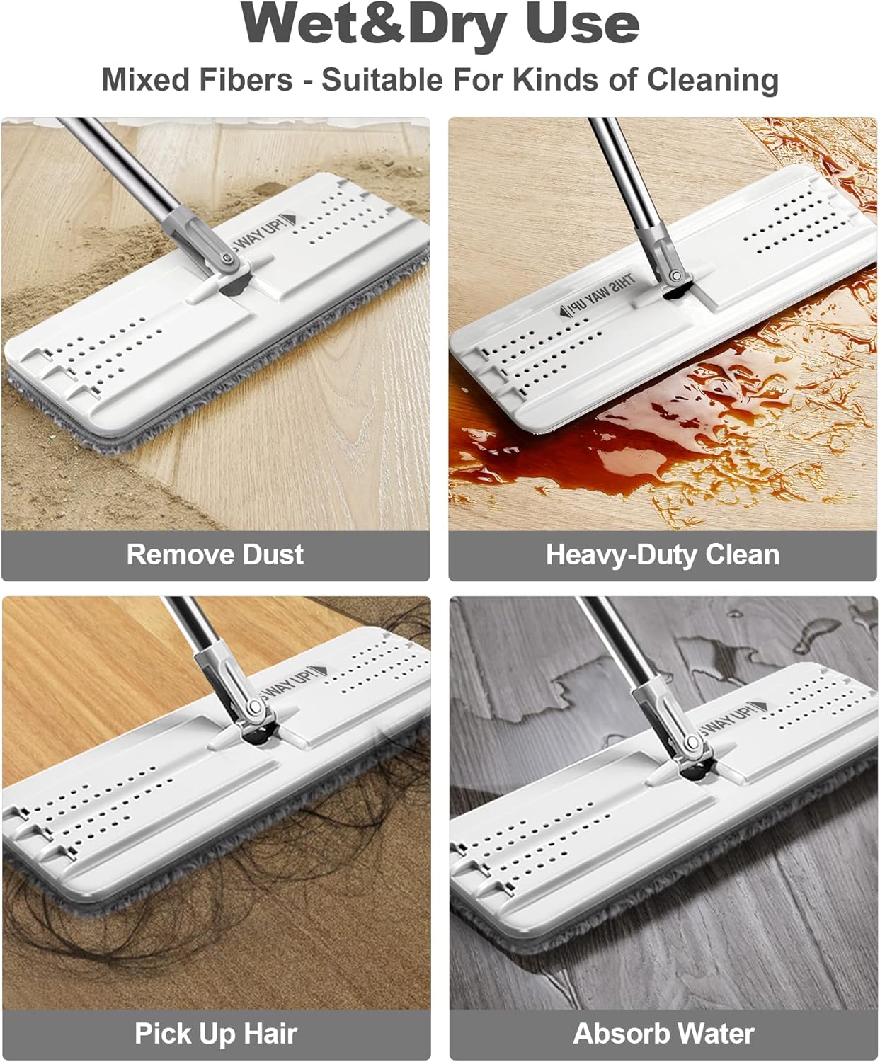 Mop and Bucket with Wringer Set, Hands Free Flat Floor Mop and Bucket, with 3 Washable Microfiber Pads, Wet and Dry Use, Floor Cleaning System